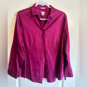 Chico’s No Iron Button Front Shirt Mulberry Size 3 NWOT
